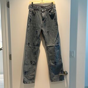 Embroidered straight leg jeans